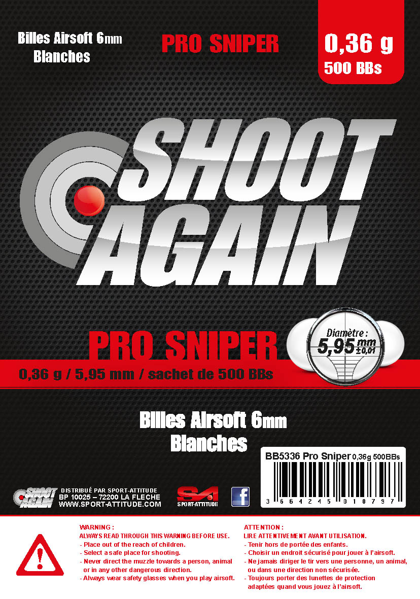 BILLES AIRSOFT SHOOT AGAIN PRO SNIPER 0.36 PAR 500