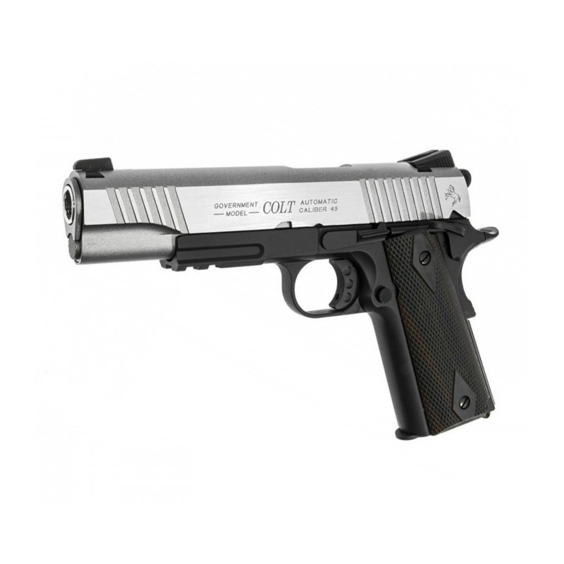 PISTOLET COLT 1911 RAIL STAINLESS DUAL TONE CO2 BLOWBACK